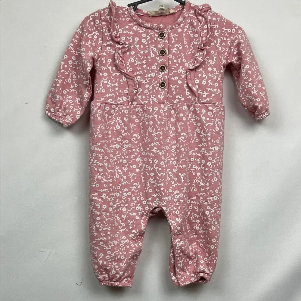 Jessica Simpson Pink and white floral print jumpsuit size 3-6 months